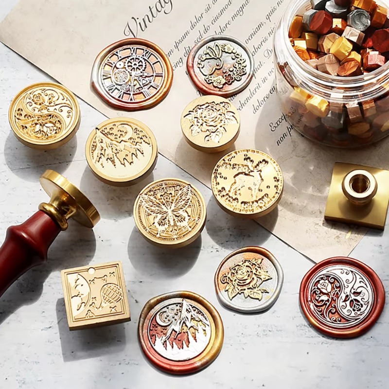 Wax Seal Stamp Set - 9 Segel Lilin + 1 Gagang,